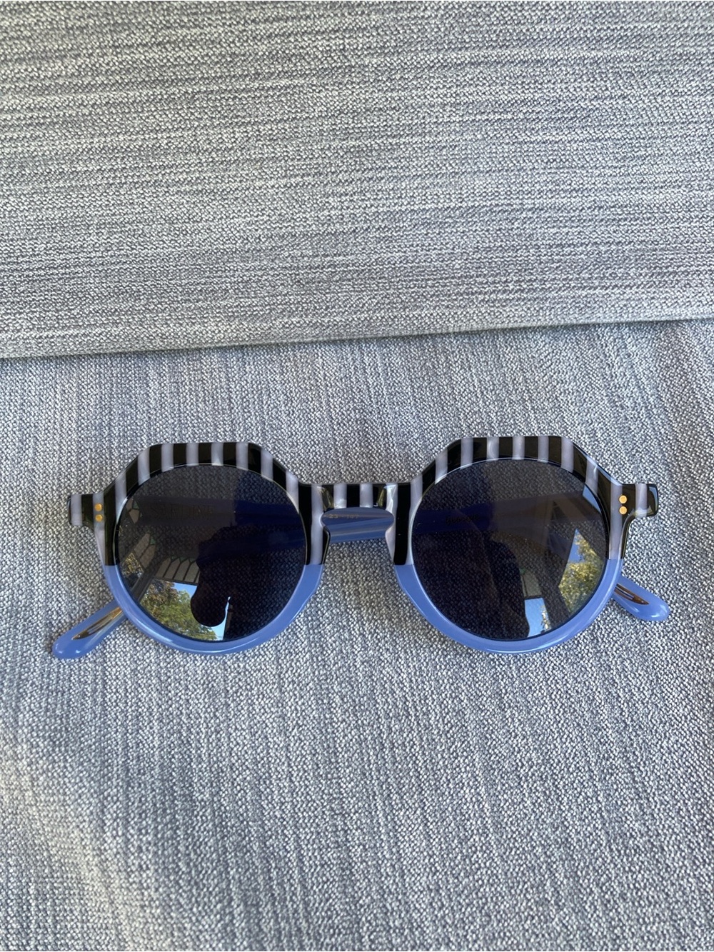 Striped Black & Blue Round Women's Sunglasses